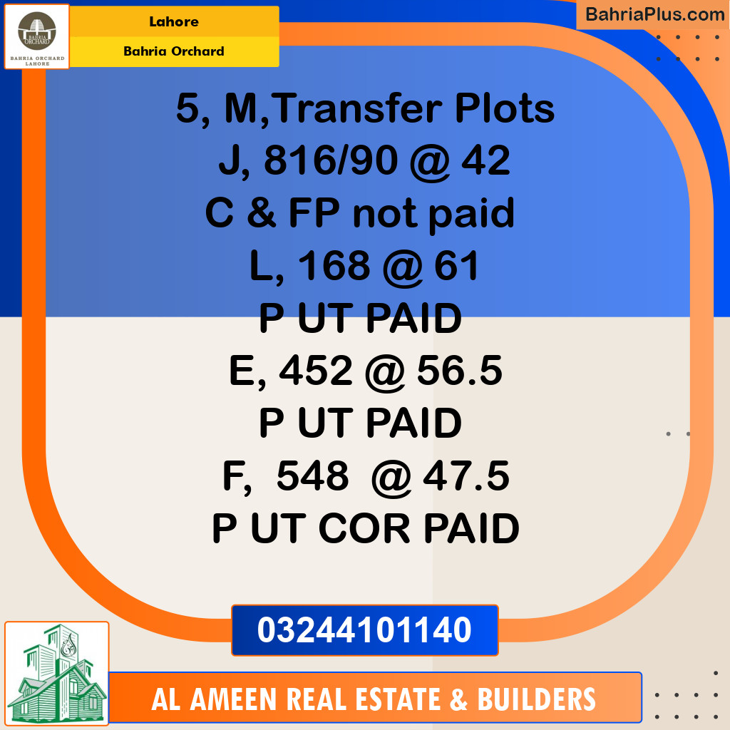 Residential Plot for Sale in Bahria Orchard, Lahore - (BP-252543)