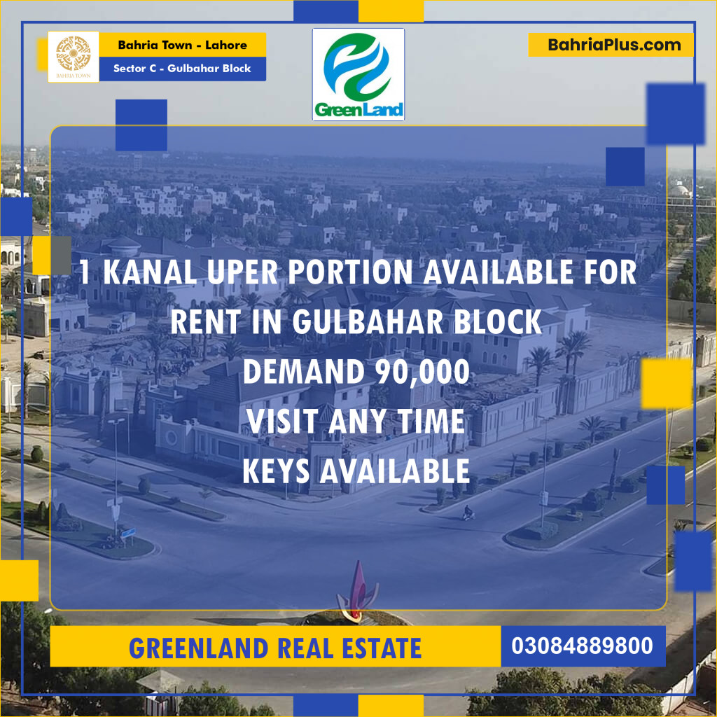 20 Marla Residential House for Rent in Sector C - Gulbahar Block -  Bahria Town, Lahore - (BP-252578)