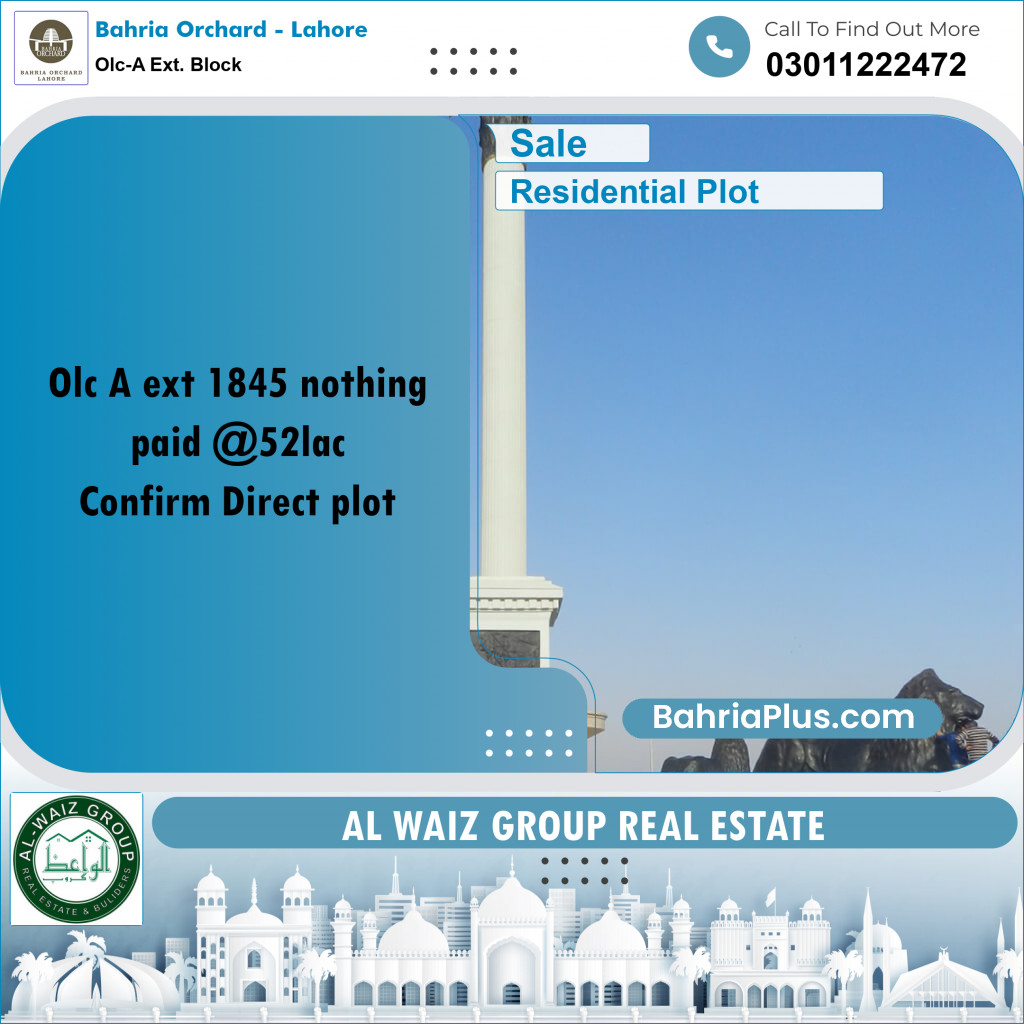 5 Marla Residential Plot for Sale in OLC-A Ext. Block -  Bahria Orchard, Lahore - (BP-252591)