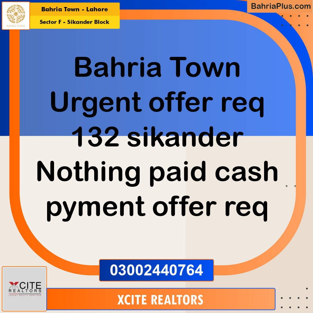 Residential Plot for Sale in Sector F - Sikander Block -  Bahria Town, Lahore - (BP-252597)