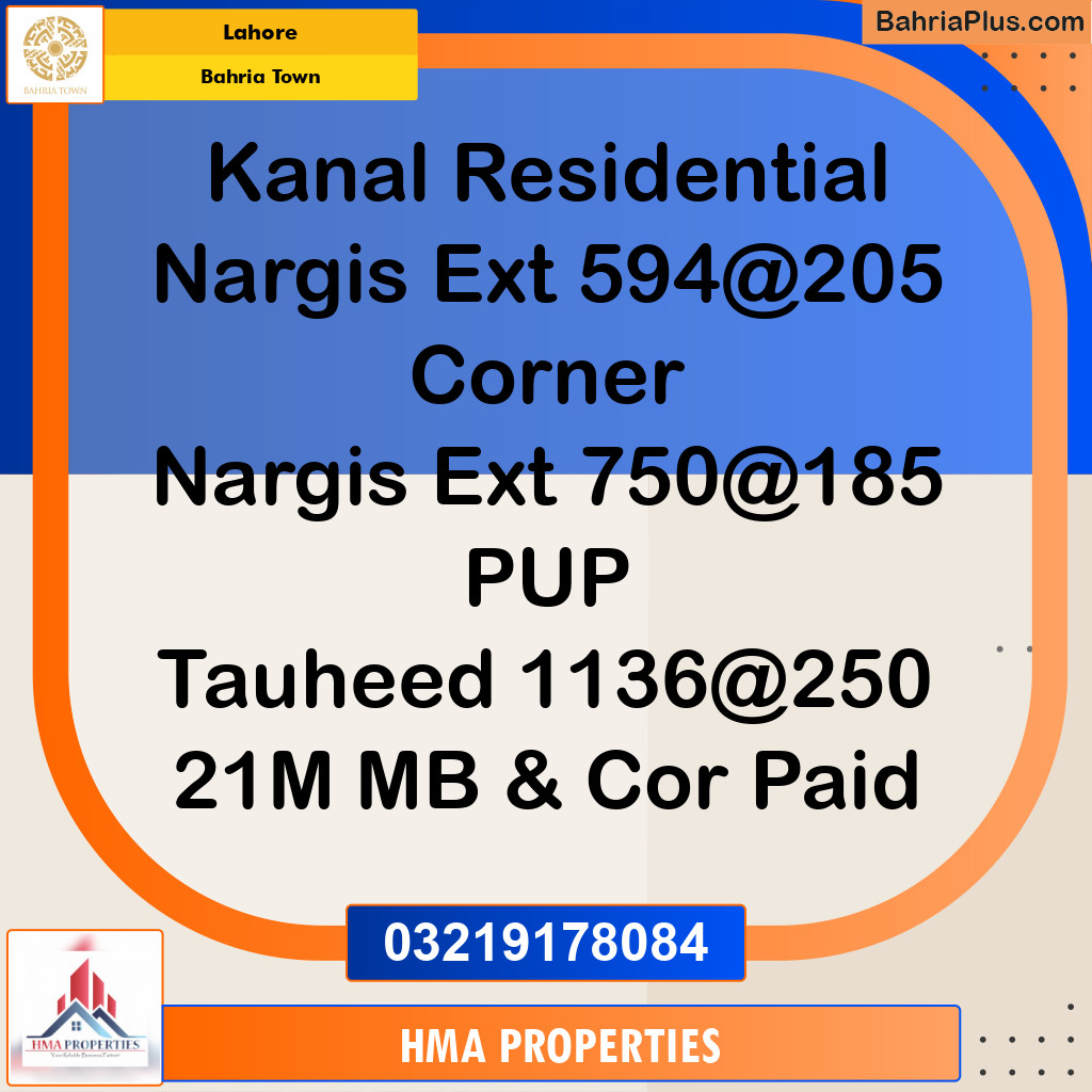 1 Kanal Residential Plot for Sale in Bahria Town, Lahore - (BP-252608)