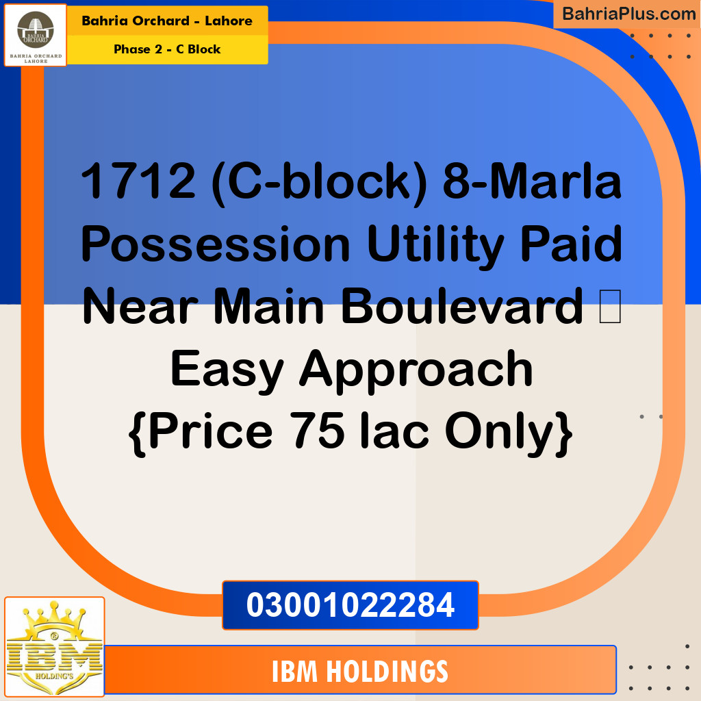 8 Marla Residential Plot for Sale in Phase 2 - C Block -  Bahria Orchard, Lahore - (BP-252631)