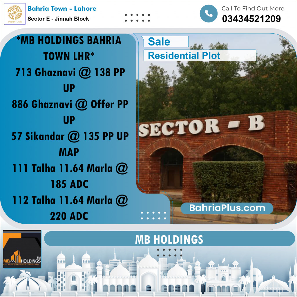 10 Marla Residential Plot for Sale in Sector E - Jinnah Block -  Bahria Town, Lahore - (BP-252635)
