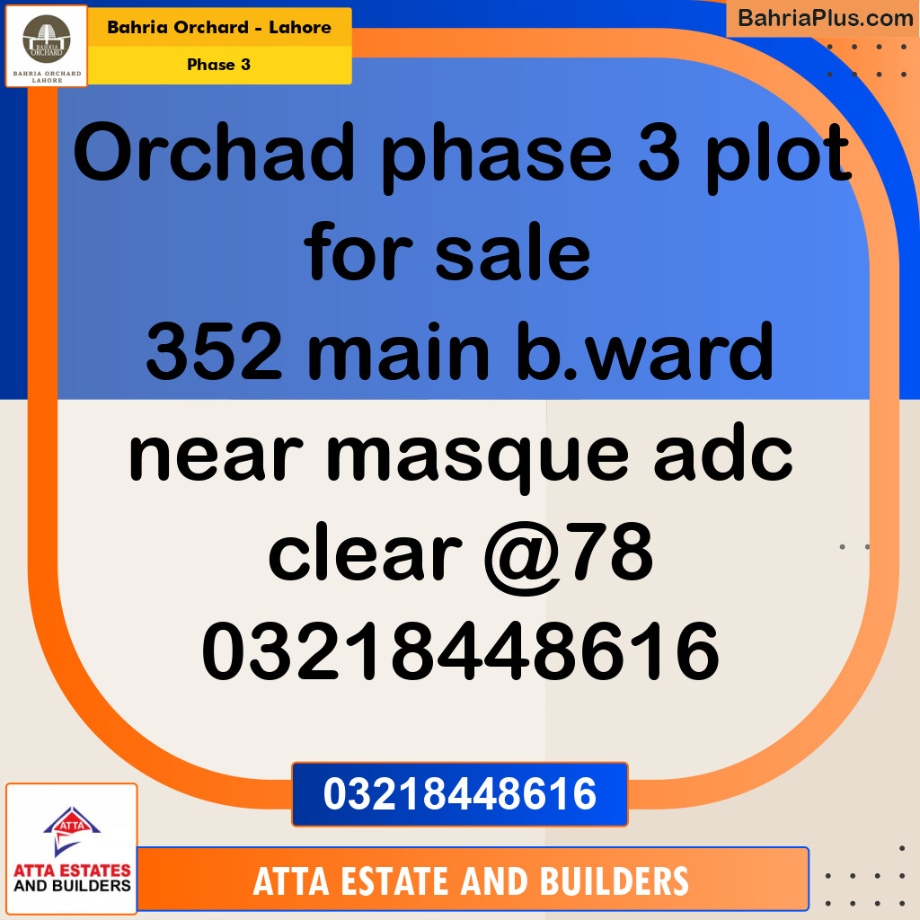 8 Marla Residential Plot for Sale in Phase 3 -  Bahria Orchard, Lahore - (BP-252641)