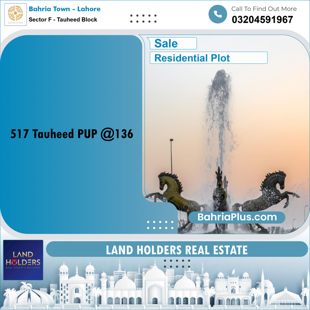 10 Marla Residential Plot for Sale in Sector F - Tauheed Block -  Bahria Town, Lahore - (BP-252652)