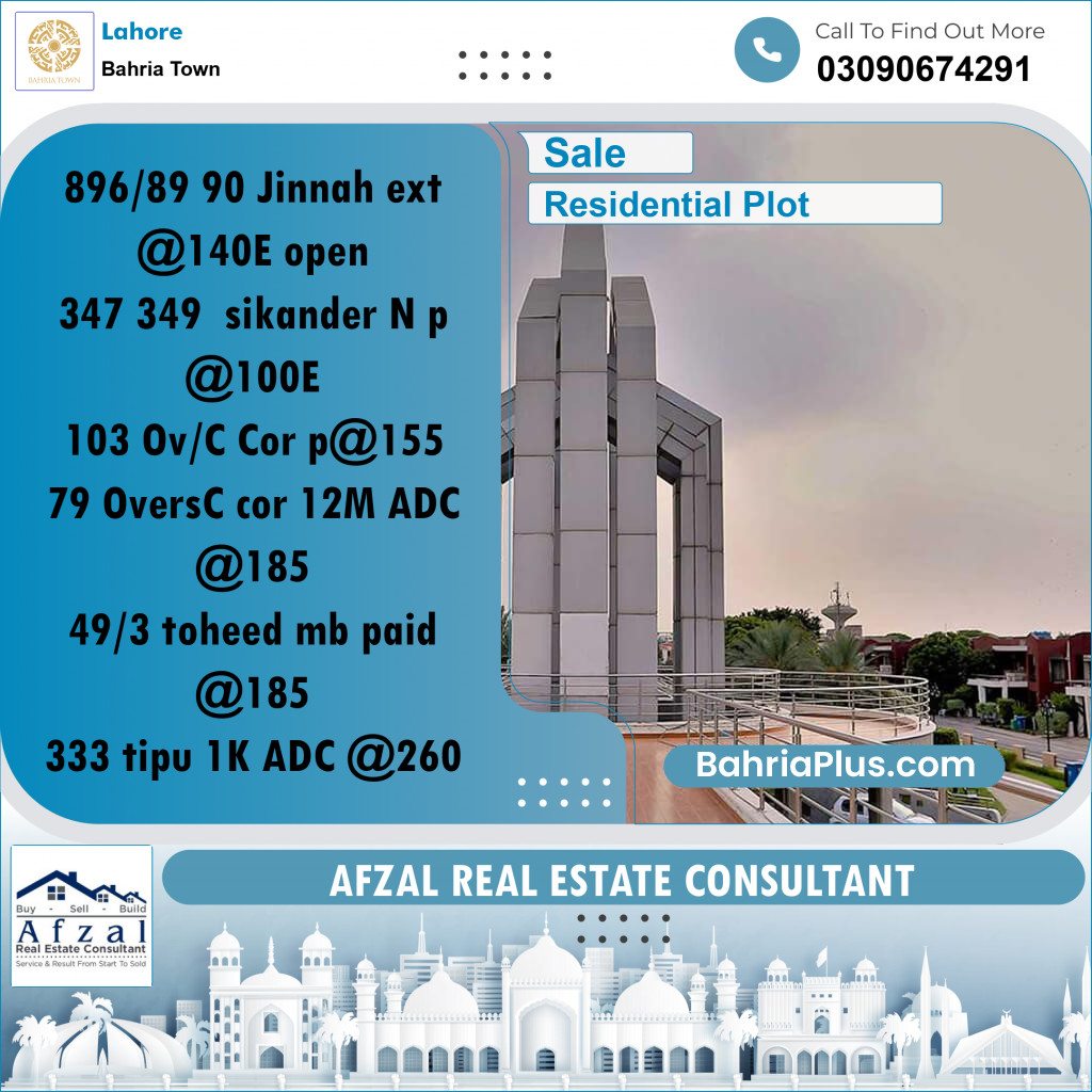 Residential Plot for Sale in Bahria Town, Lahore - (BP-252707)