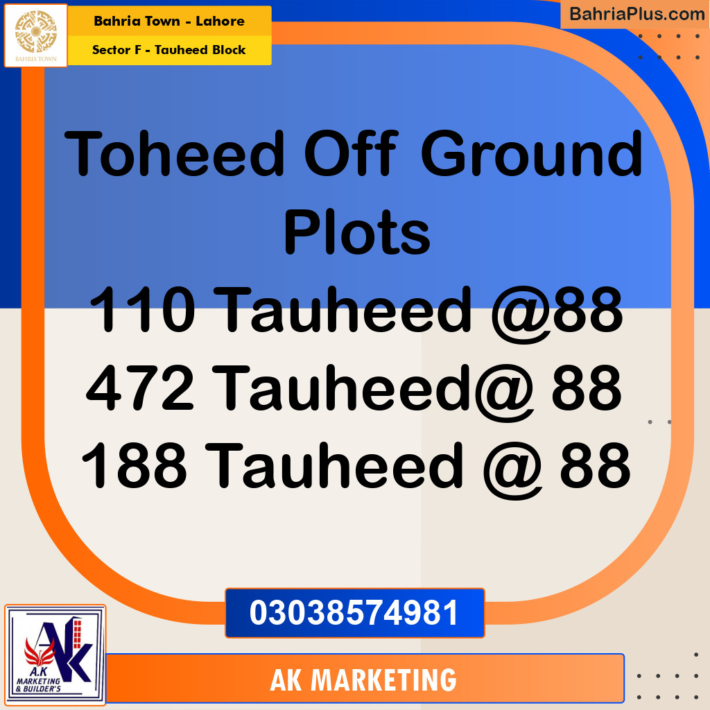10 Marla Residential Plot for Sale in Sector F - Tauheed Block -  Bahria Town, Lahore - (BP-252731)