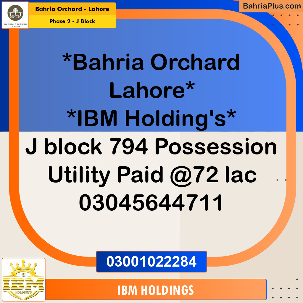 8 Marla Residential Plot for Sale in Phase 2 - J Block -  Bahria Orchard, Lahore - (BP-252735)