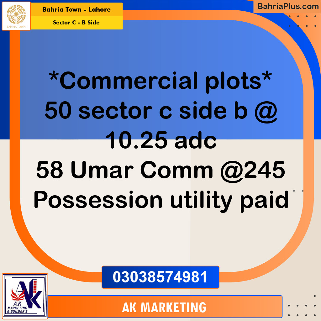 8 Marla Commercial Plot for Sale in Sector C - B Side -  Bahria Town, Lahore - (BP-252736)