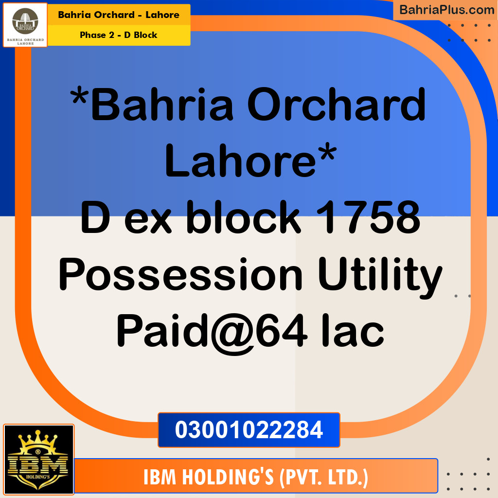 8 Marla Residential Plot for Sale in Phase 2 - D Block -  Bahria Orchard, Lahore - (BP-252739)
