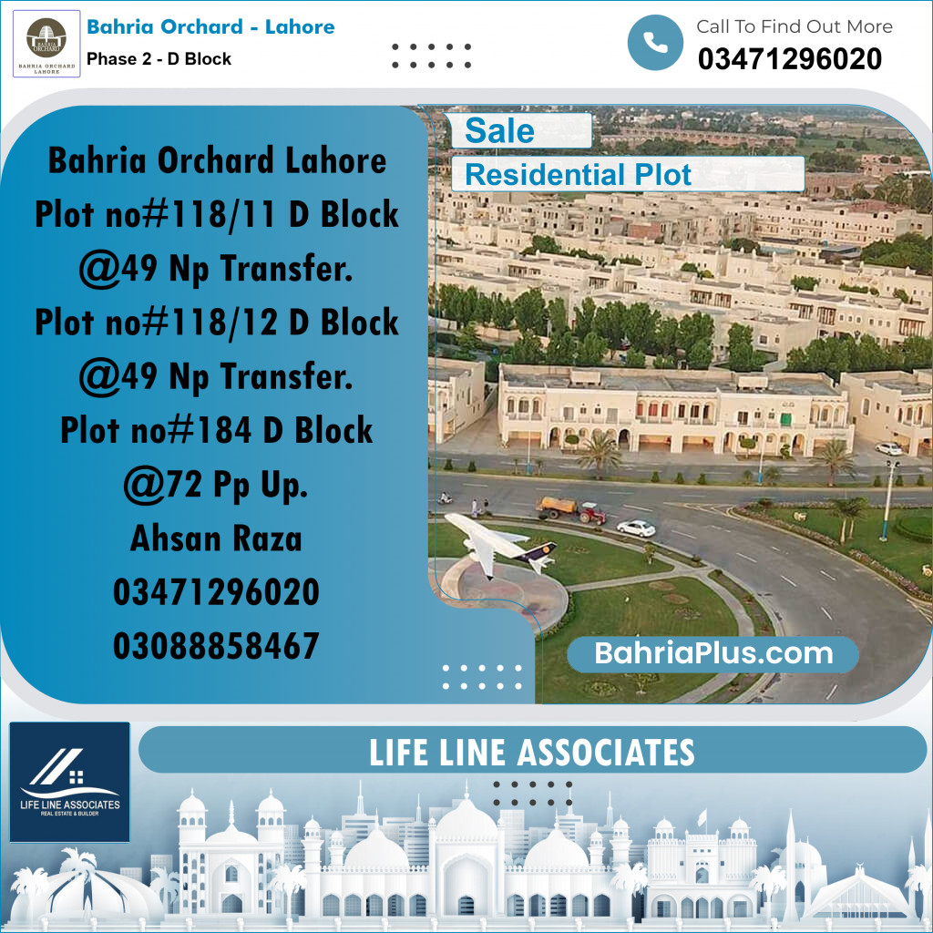 5 Marla Residential Plot for Sale in Phase 2 - D Block -  Bahria Orchard, Lahore - (BP-252750)