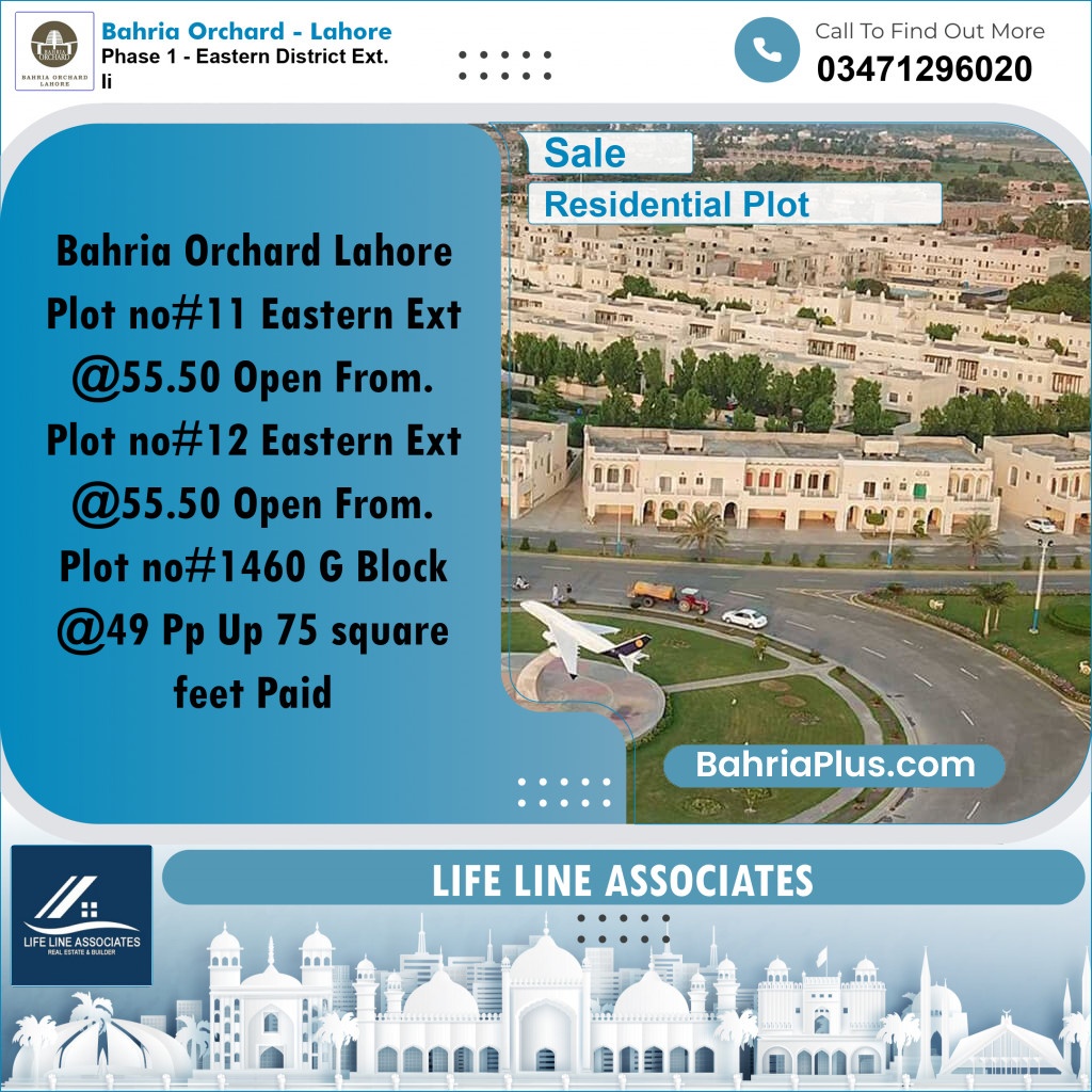 5 Marla Residential Plot for Sale in Phase 1 - Eastern District Ext. II -  Bahria Orchard, Lahore - (BP-252753)