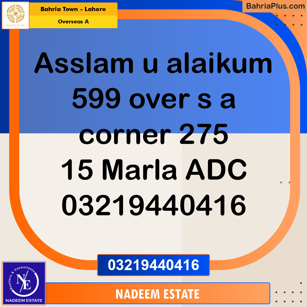 Residential Plot for Sale in Overseas A -  Bahria Town, Lahore - (BP-252757)