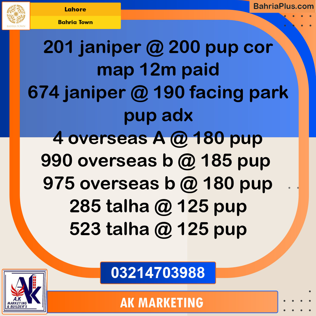 Residential Plot for Sale in Bahria Town, Lahore - (BP-252758)