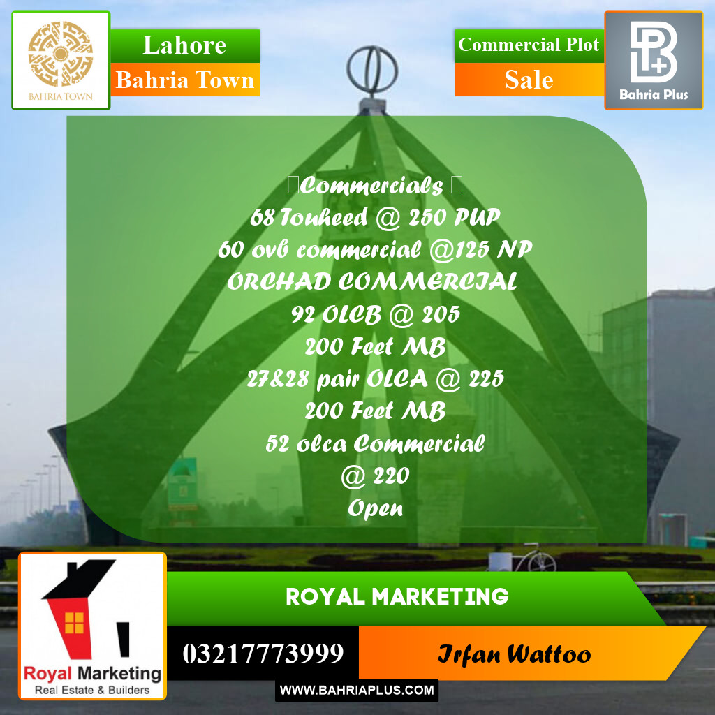 Commercial Plot for Sale in Bahria Town, Lahore - (BP-252773)