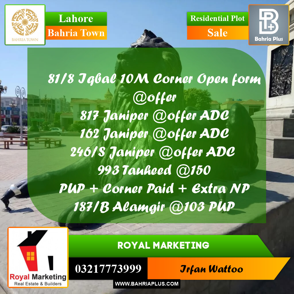Residential Plot for Sale in Bahria Town, Lahore - (BP-252791)