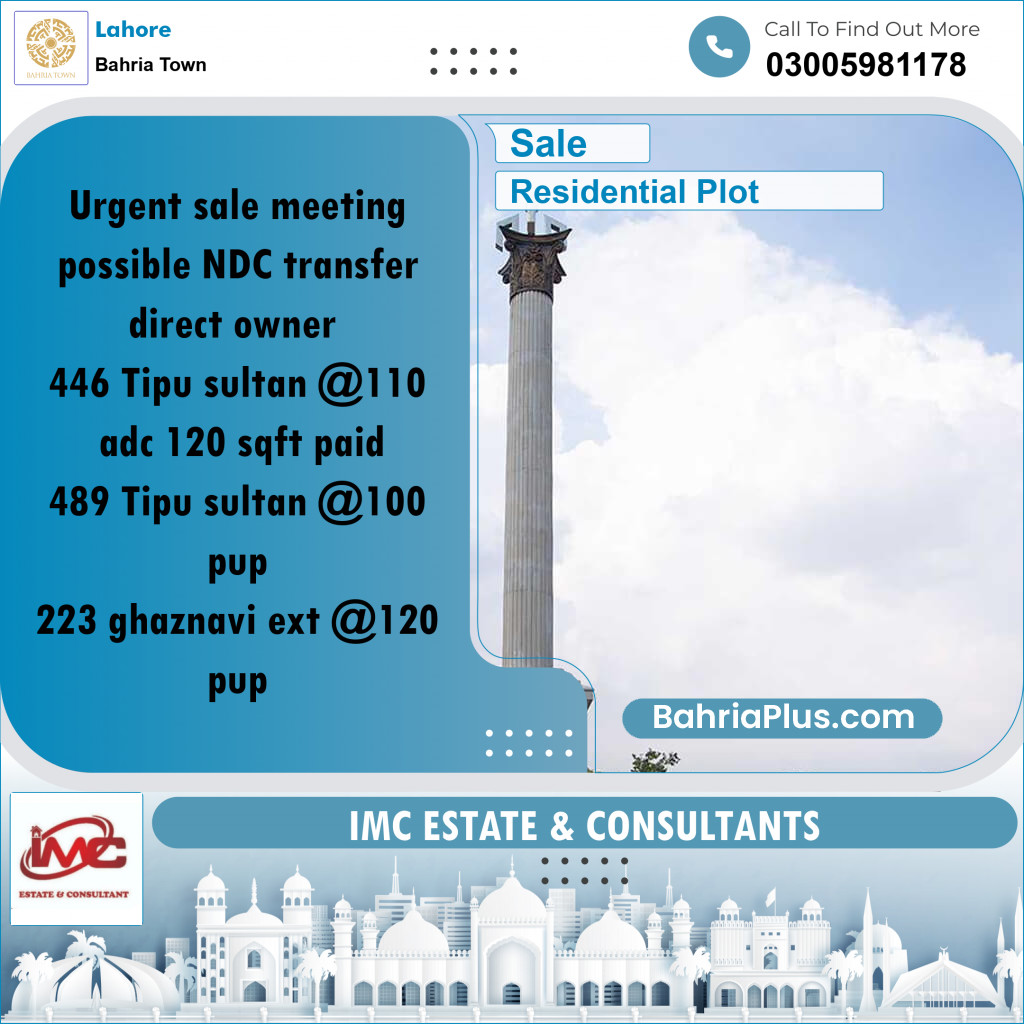 Residential Plot for Sale in Bahria Town, Lahore - (BP-252838)