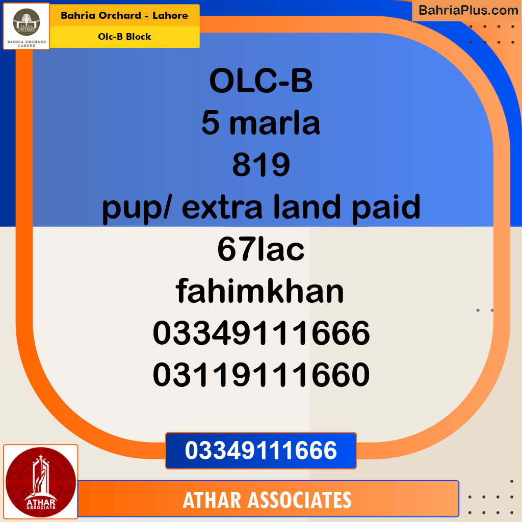 5 Marla Residential Plot for Sale in OLC-B Block -  Bahria Orchard, Lahore - (BP-252956)
