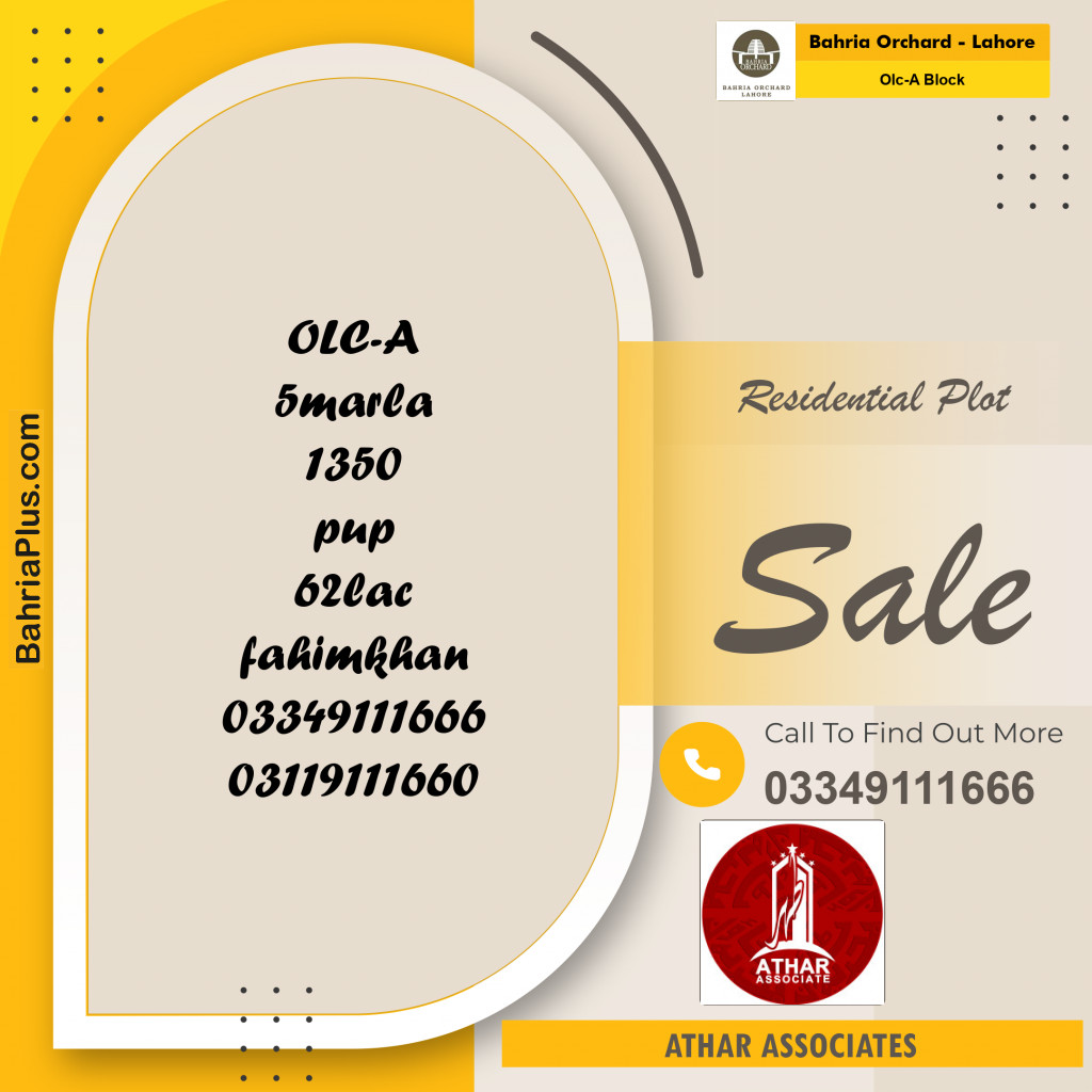5 Marla Residential Plot for Sale in OLC-A Block -  Bahria Orchard, Lahore - (BP-252960)