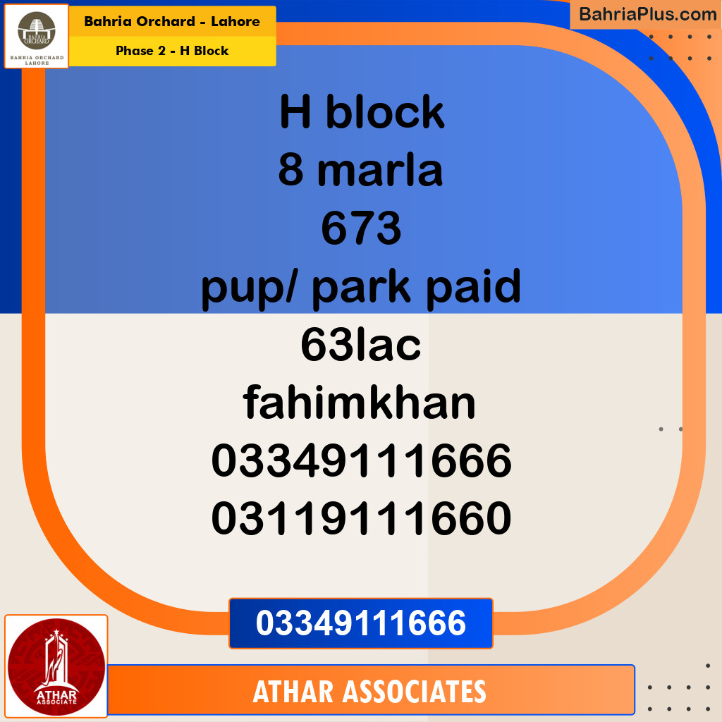 8 Marla Residential Plot for Sale in Phase 2 - H Block -  Bahria Orchard, Lahore - (BP-252964)