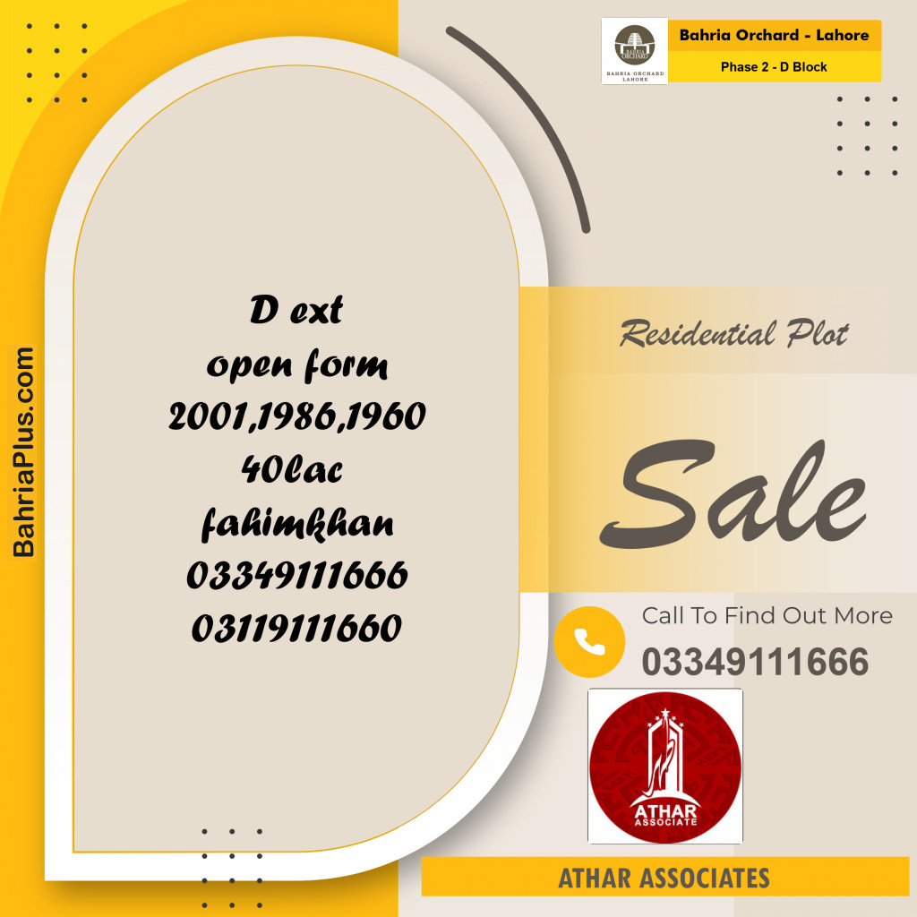 5 Marla Residential Plot for Sale in Phase 2 - D Block -  Bahria Orchard, Lahore - (BP-252969)