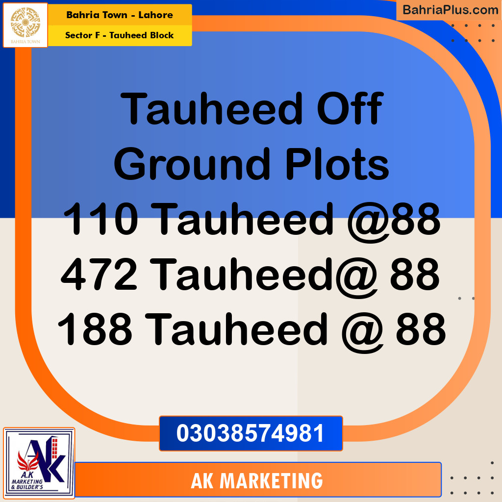 10 Marla Residential Plot for Sale in Sector F - Tauheed Block -  Bahria Town, Lahore - (BP-252978)