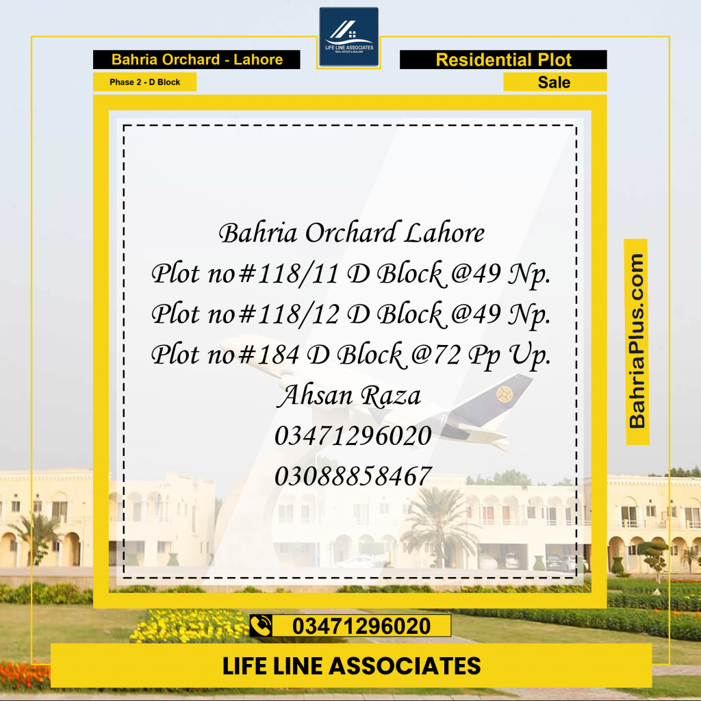 5 Marla Residential Plot for Sale in Phase 2 - D Block -  Bahria Orchard, Lahore - (BP-252982)