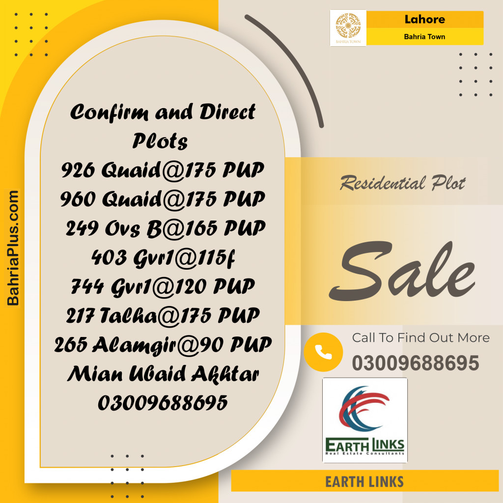 Residential Plot for Sale in Bahria Town, Lahore - (BP-252994)