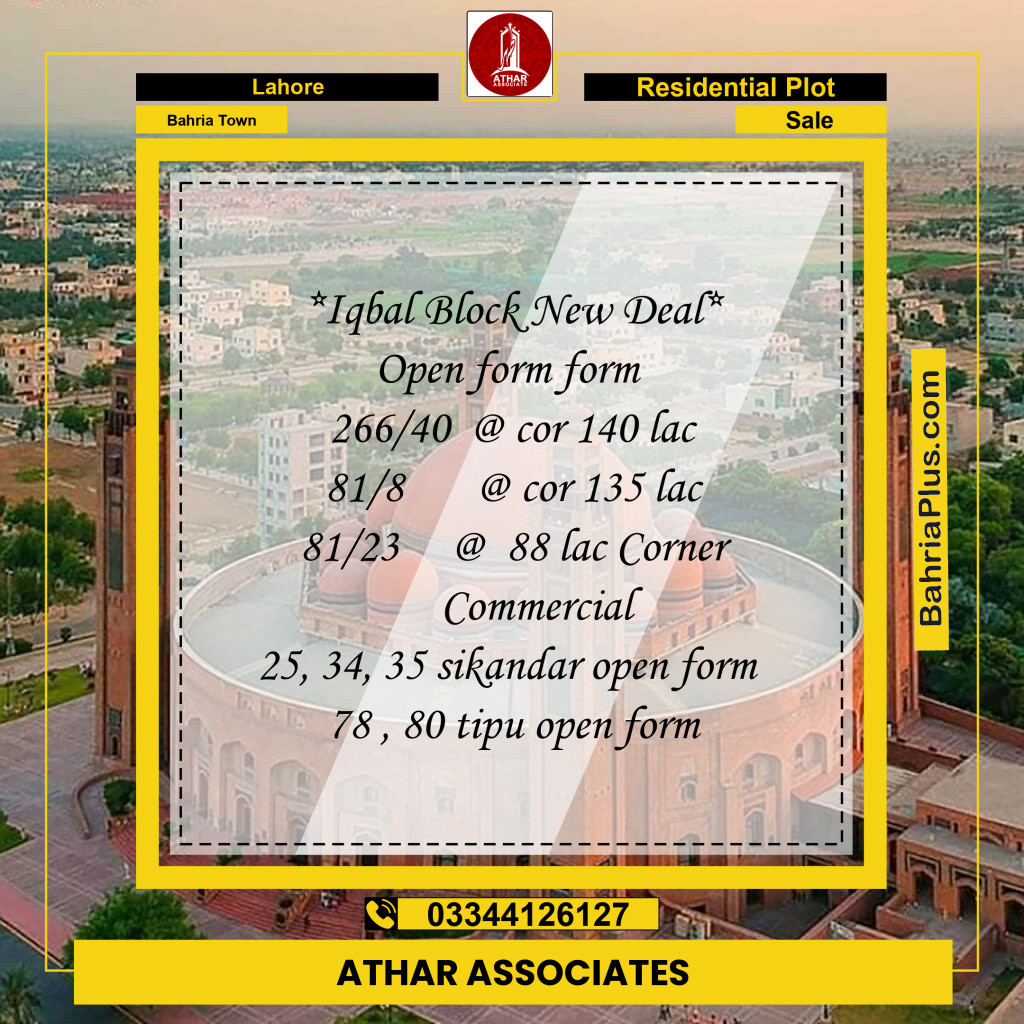 5 Marla Residential Plot for Sale in Bahria Town, Lahore - (BP-253003)