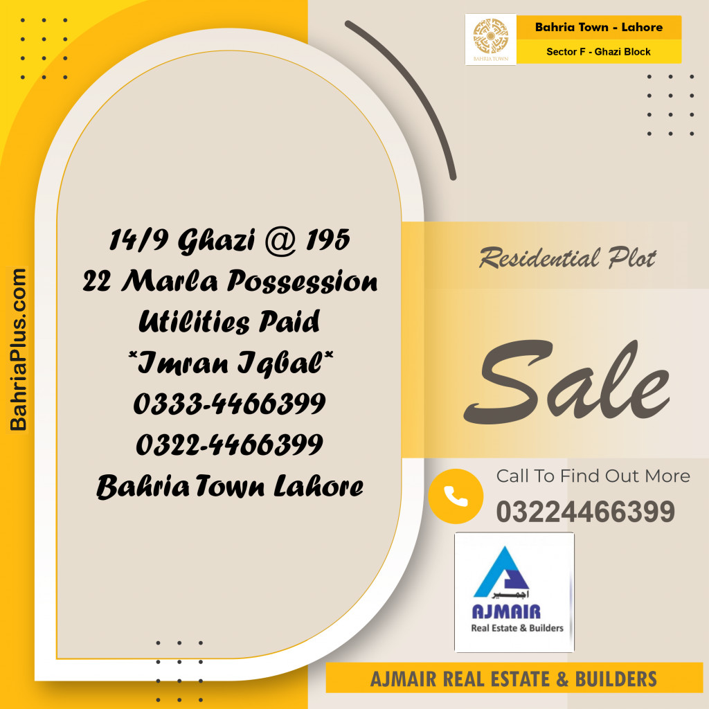 1 Kanal Residential Plot for Sale in Sector F - Ghazi Block -  Bahria Town, Lahore - (BP-253050)