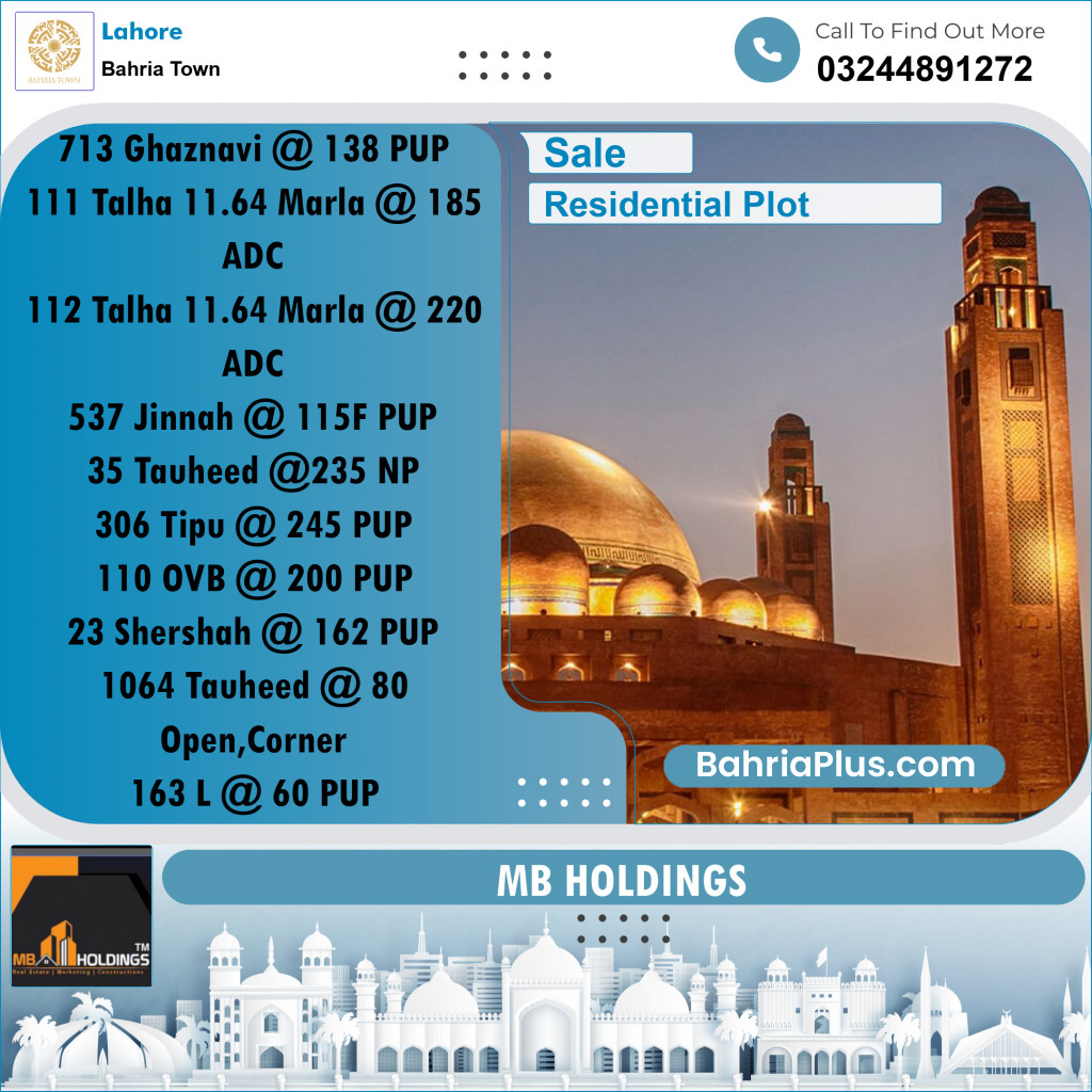 Residential Plot for Sale in Bahria Town, Lahore - (BP-253063)