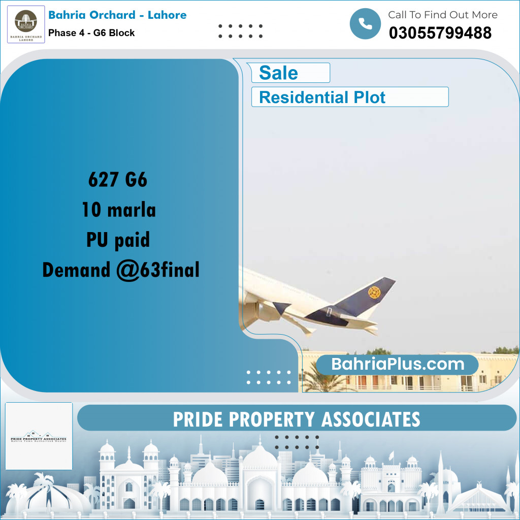 10 Marla Residential Plot for Sale in Phase 4 - G6 Block -  Bahria Orchard, Lahore - (BP-253064)