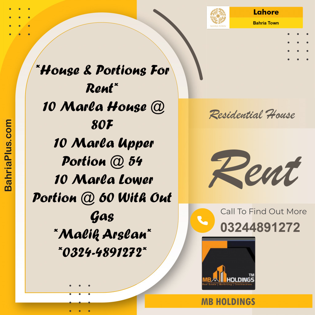 Residential House for Rent in Bahria Town, Lahore - (BP-253067)