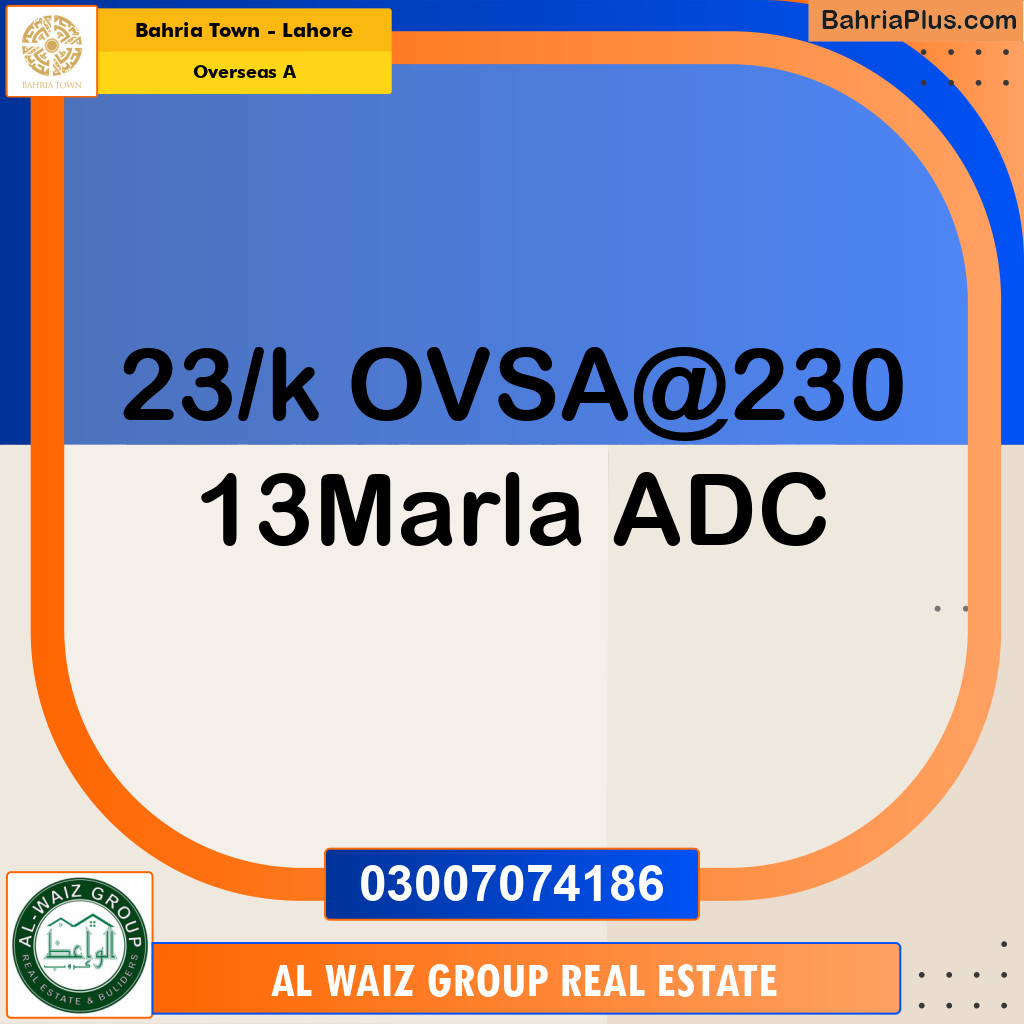 13 Marla Residential Plot for Sale in Overseas A -  Bahria Town, Lahore - (BP-253068)