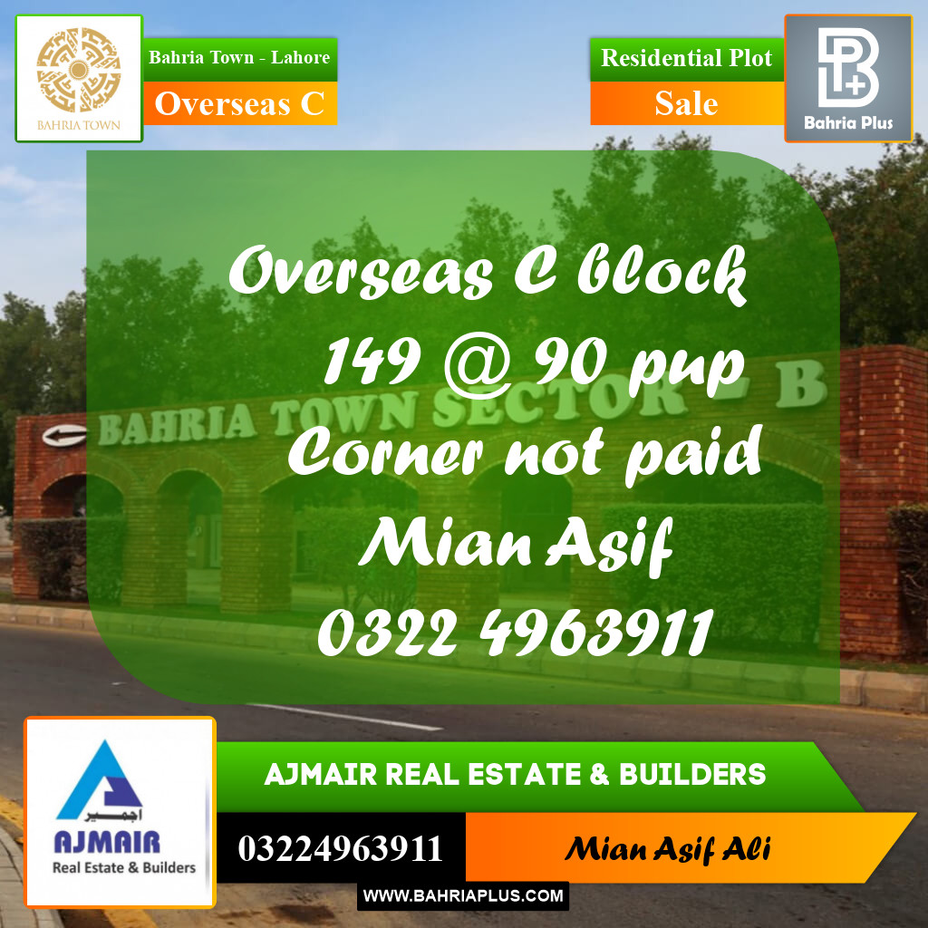Residential Plot for Sale in Overseas C -  Bahria Town, Lahore - (BP-253077)