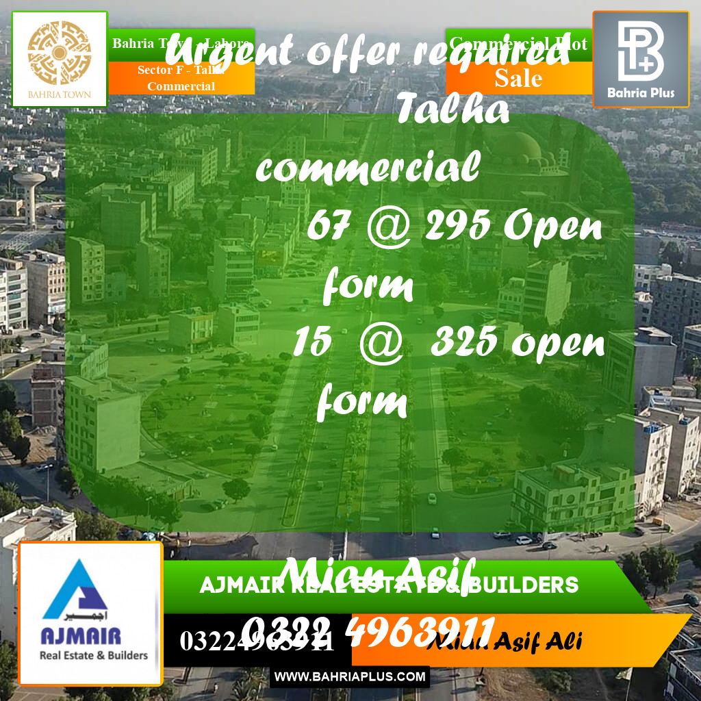 Commercial Plot for Sale in Sector F - Talha Commercial -  Bahria Town, Lahore - (BP-253078)