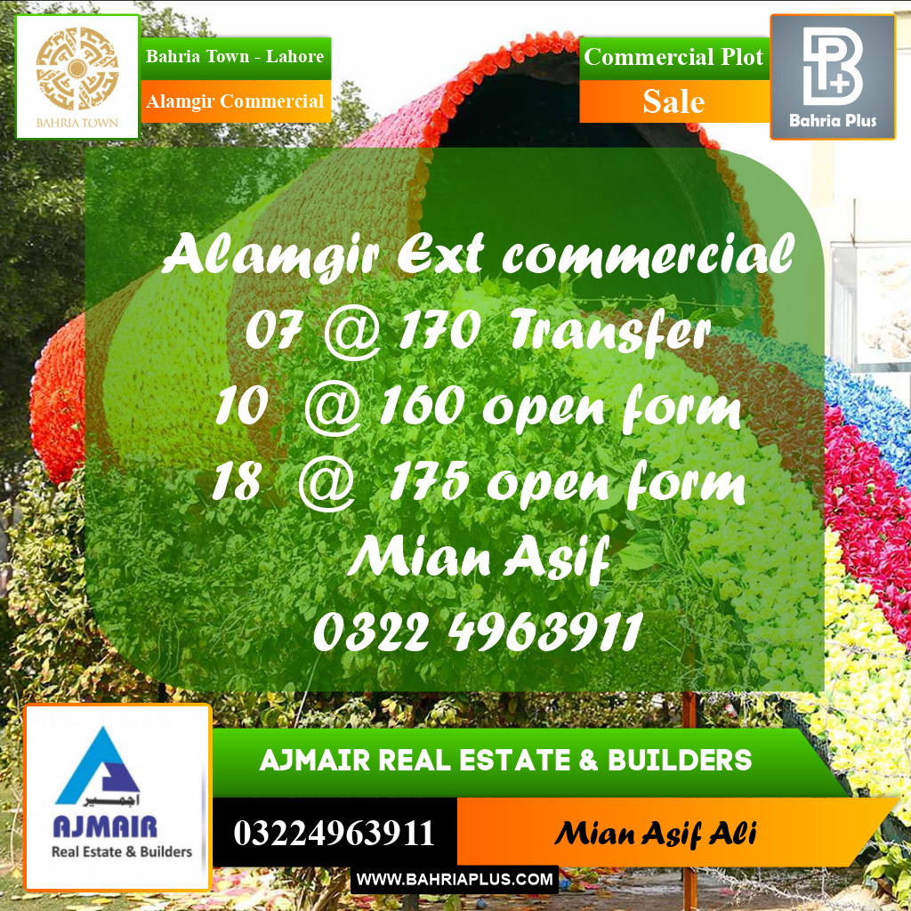 Commercial Plot for Sale in Alamgir Commercial -  Bahria Town, Lahore - (BP-253082)