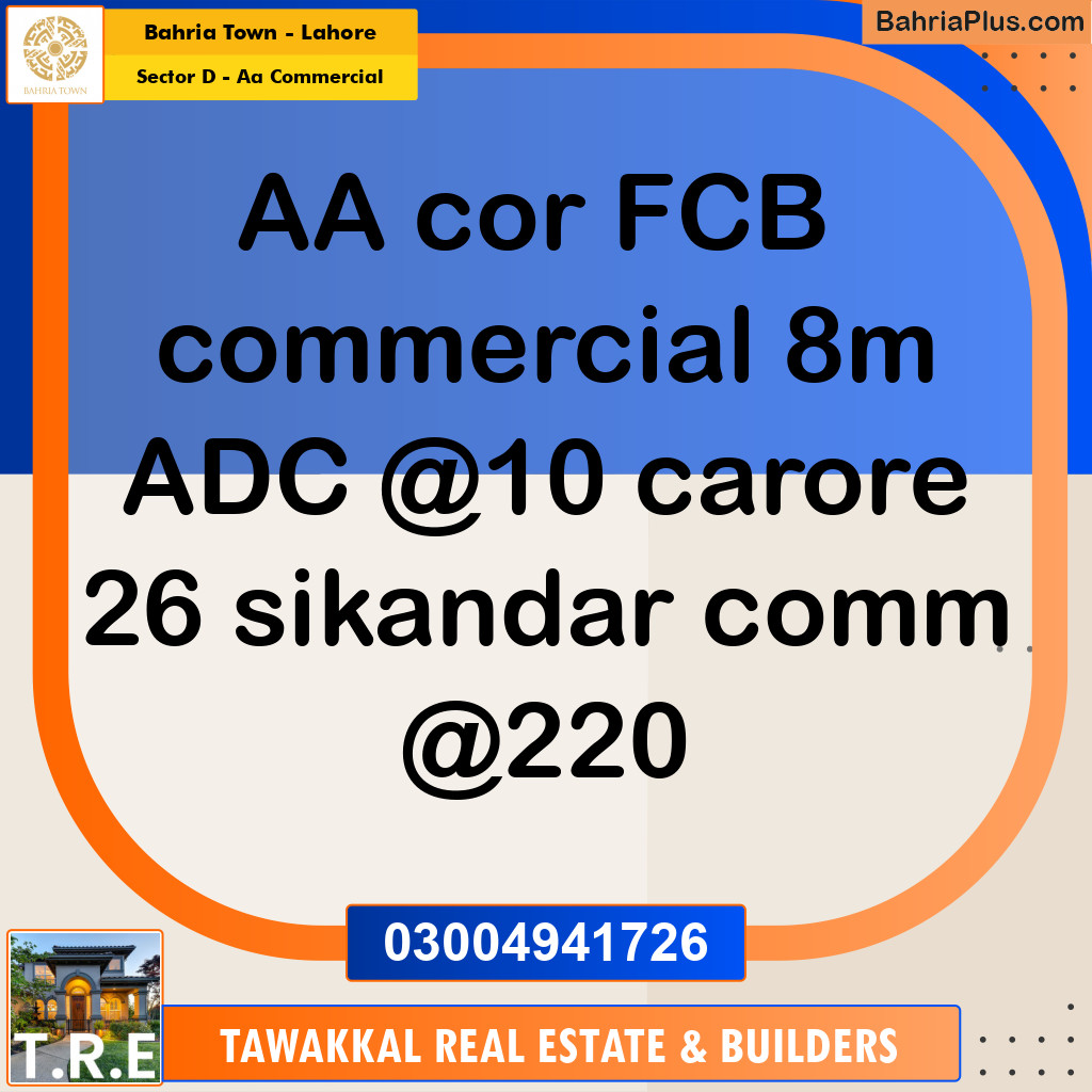 8 Marla Commercial Plot for Sale in Sector D - AA Commercial -  Bahria Town, Lahore - (BP-253089)