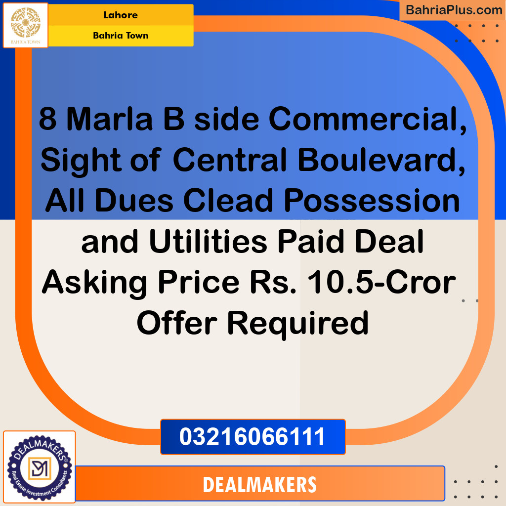 8 Marla Commercial Plot for Sale in Bahria Town, Lahore - (BP-253123)