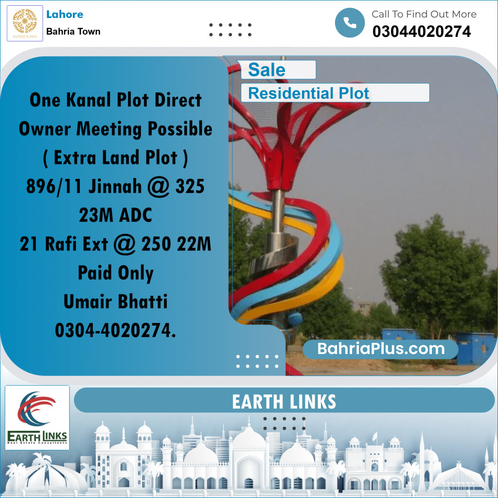 1 Kanal Residential Plot for Sale in Bahria Town, Lahore - (BP-253137)