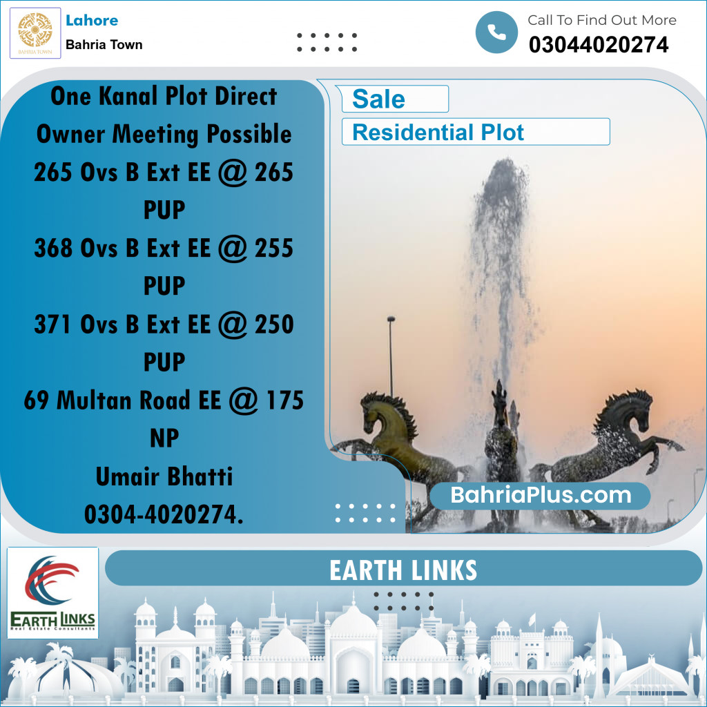 1 Kanal Residential Plot for Sale in Bahria Town, Lahore - (BP-253142)