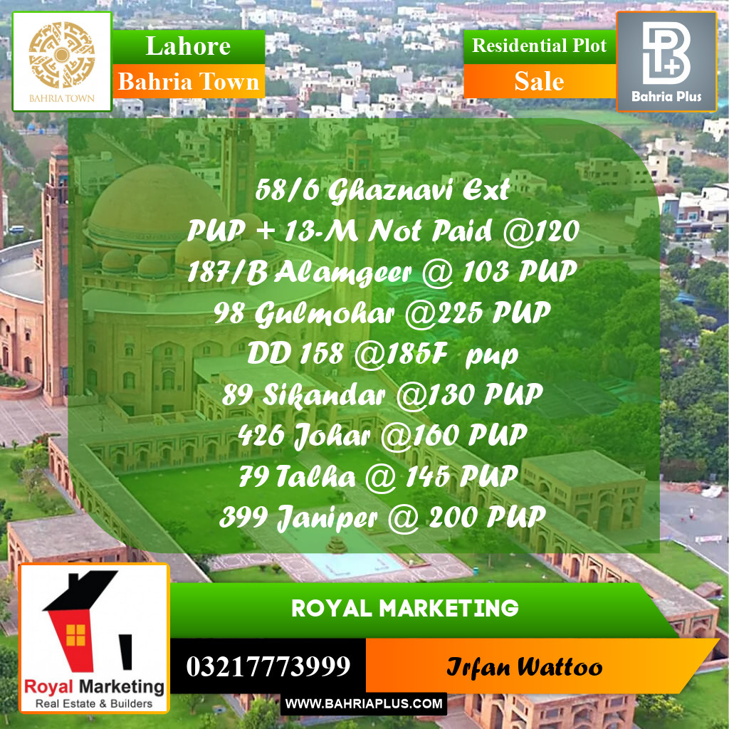 Residential Plot for Sale in Bahria Town, Lahore - (BP-253206)