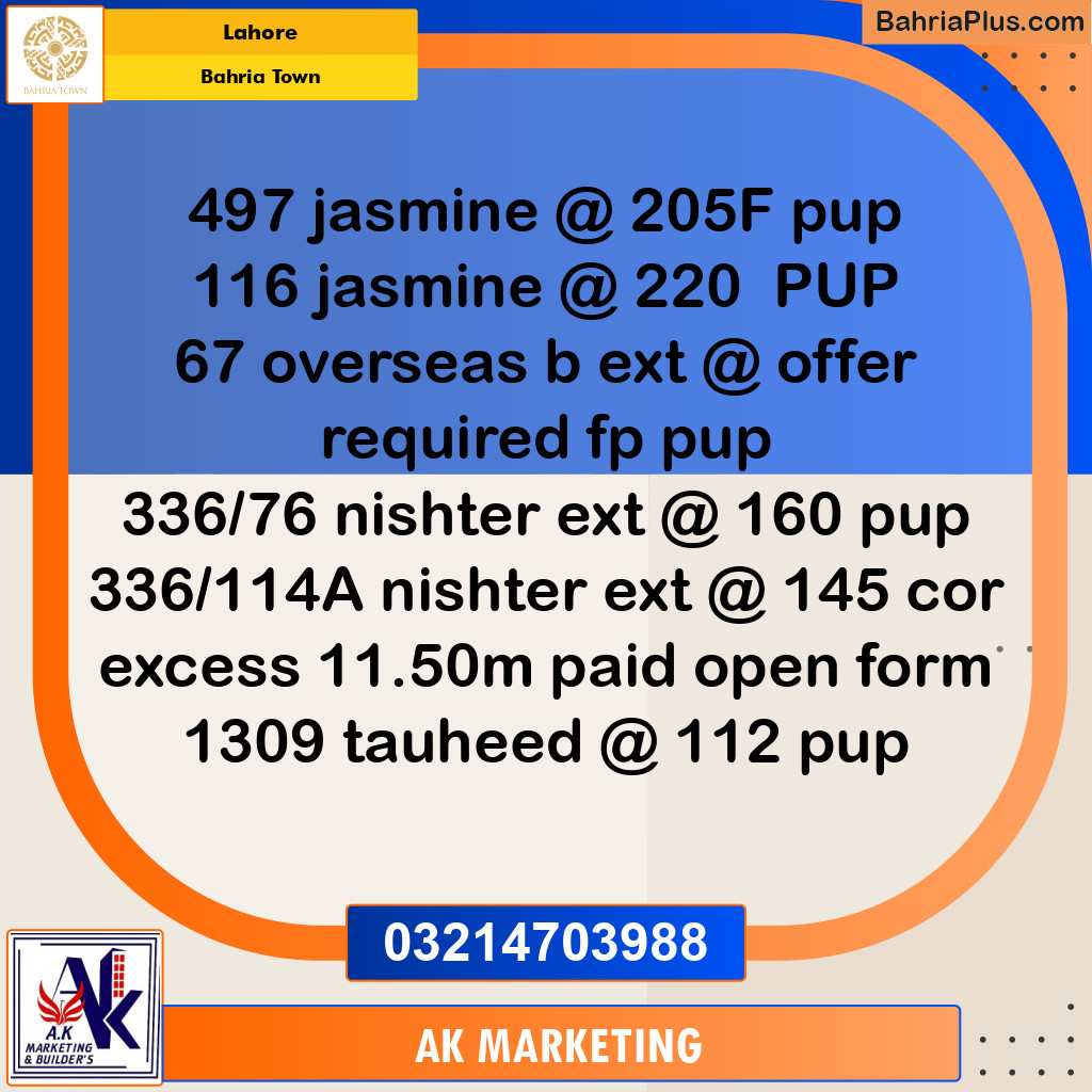 Residential Plot for Sale in Bahria Town, Lahore - (BP-253208)