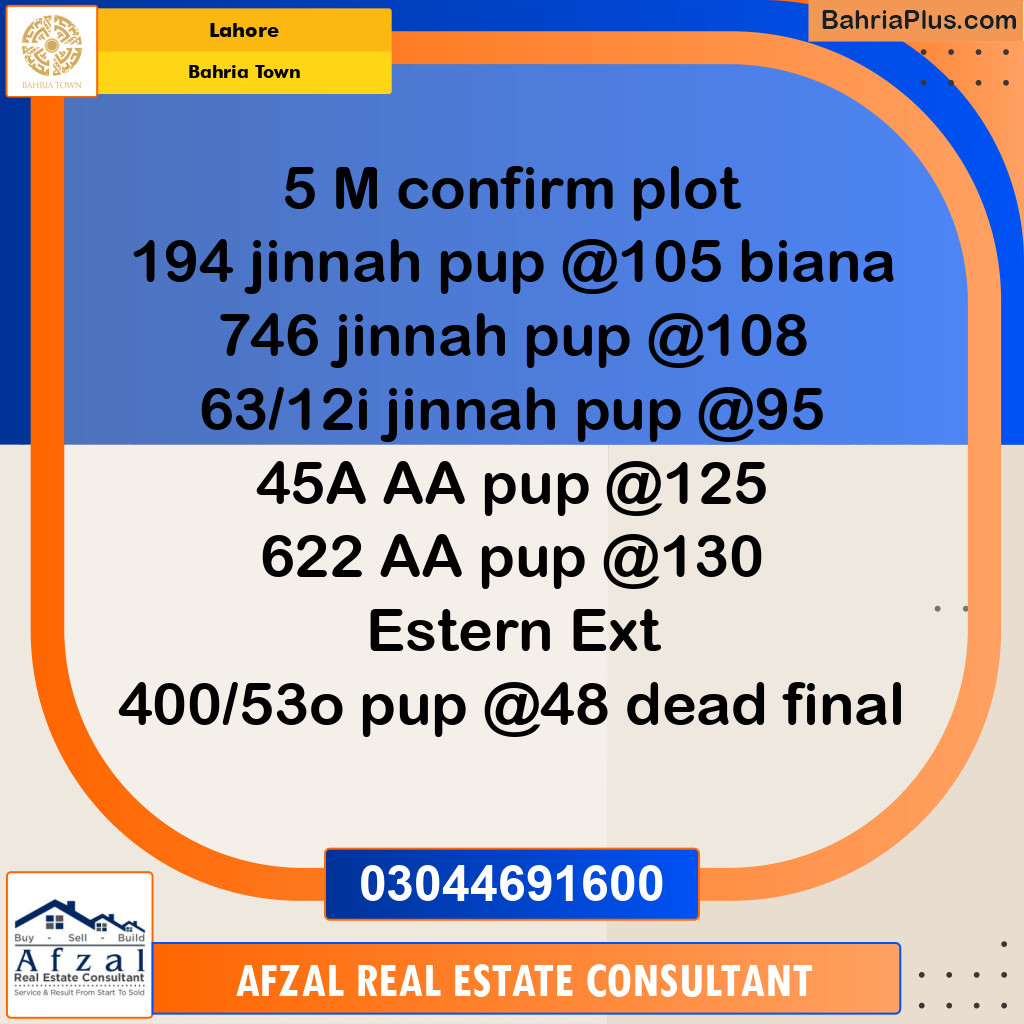 Residential Plot for Sale in Bahria Town, Lahore - (BP-253259)