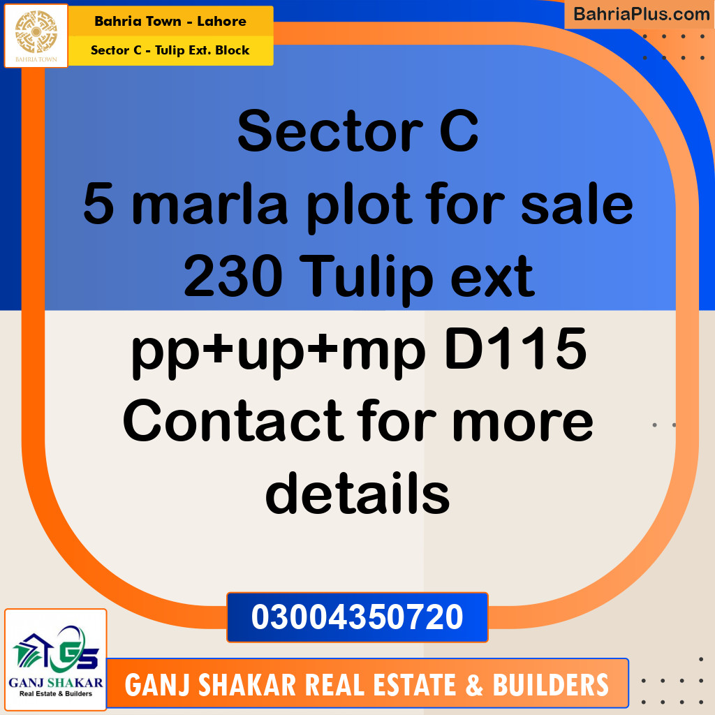 5 Marla Residential Plot for Sale in Sector C - Tulip Ext. Block -  Bahria Town, Lahore - (BP-253261)