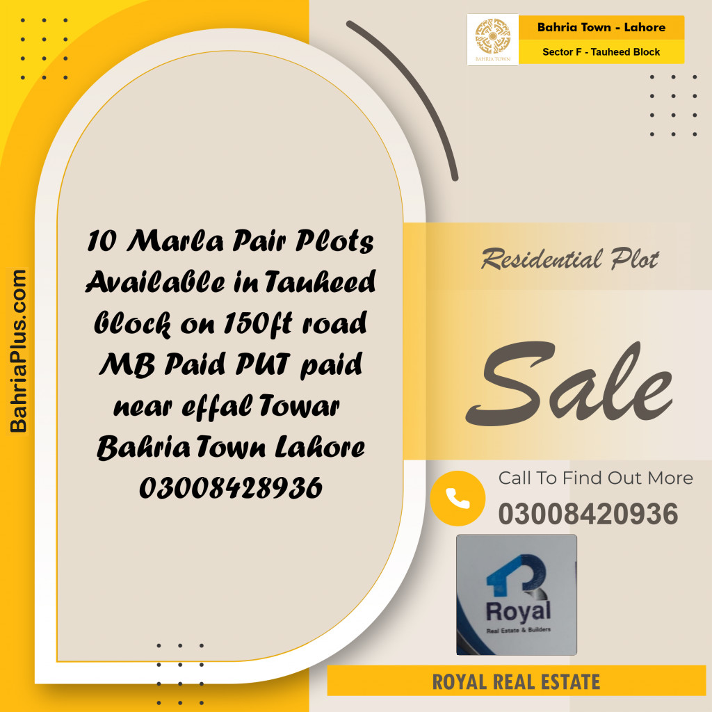 10 Marla Residential Plot for Sale in Sector F - Tauheed Block -  Bahria Town, Lahore - (BP-253282)