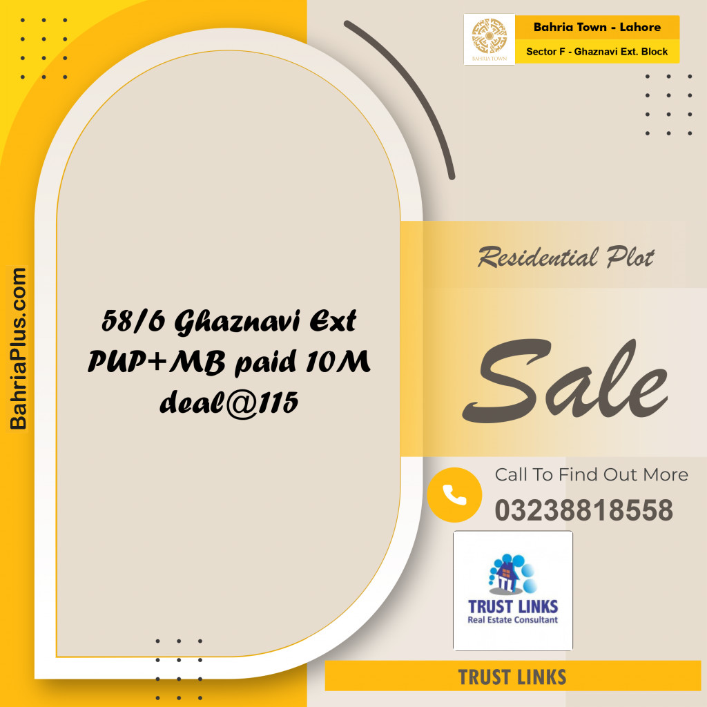 10 Marla Residential Plot for Sale in Sector F - Ghaznavi Ext. Block -  Bahria Town, Lahore - (BP-253299)