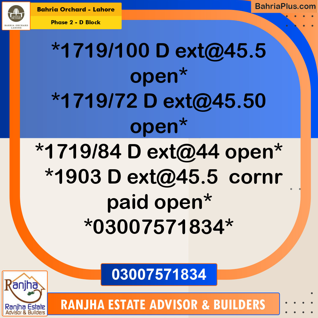 5 Marla Residential Plot for Sale in Phase 2 - D Block -  Bahria Orchard, Lahore - (BP-253307)