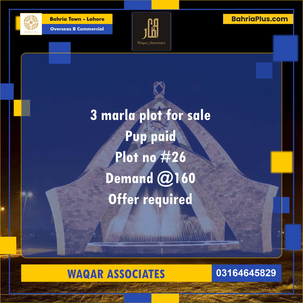 3 Marla Commercial Plot for Sale in Overseas B Commercial -  Bahria Town, Lahore - (BP-253311)