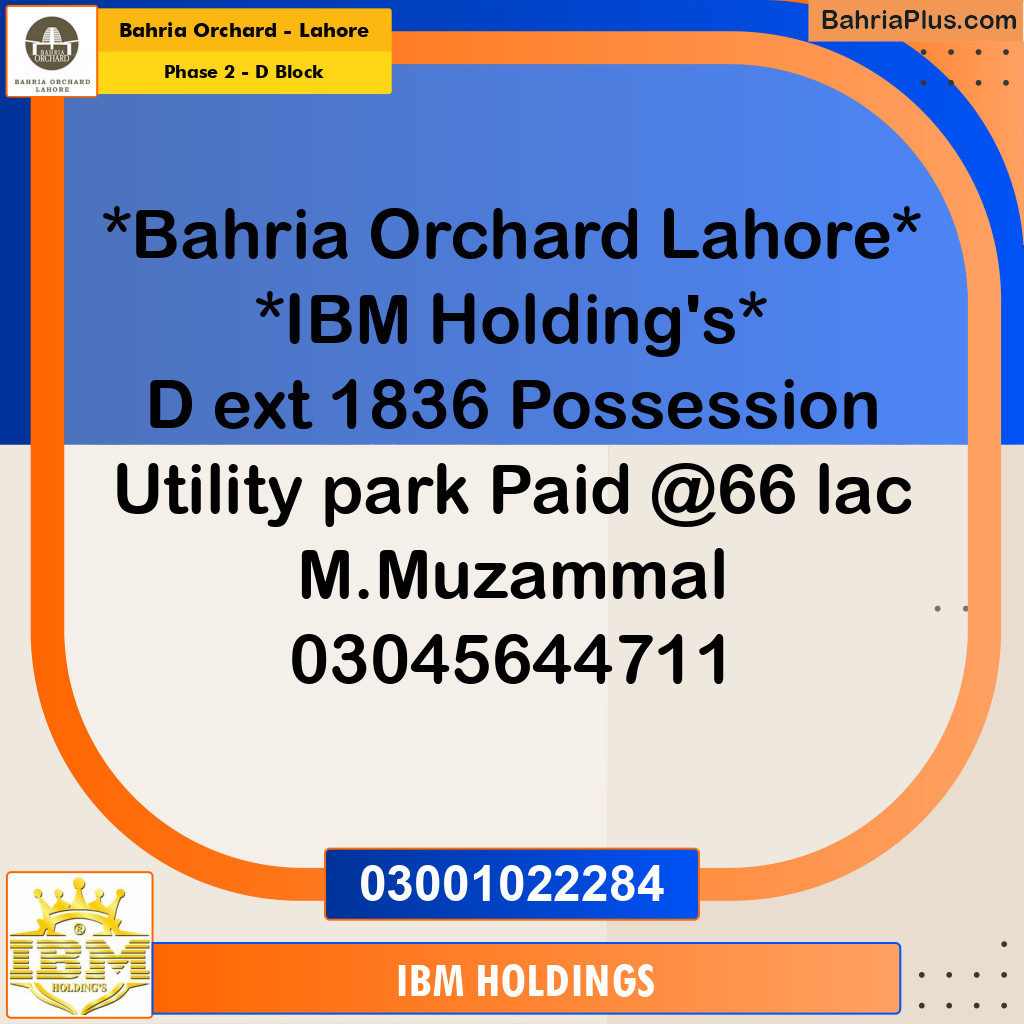 8 Marla Residential Plot for Sale in Phase 2 - D Block -  Bahria Orchard, Lahore - (BP-253321)